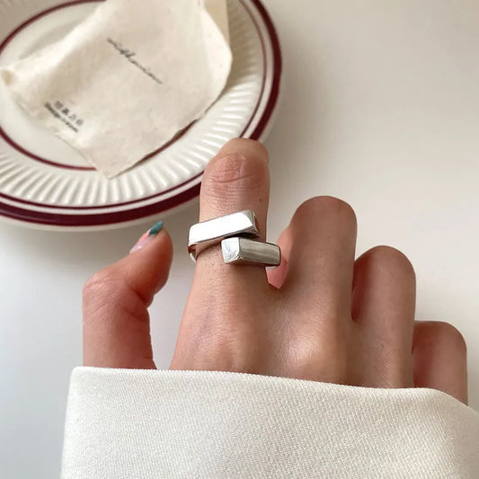 Geometric Criss Cross Luxury Sterling Silver Ring