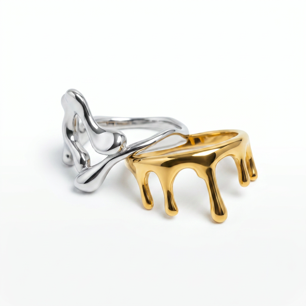 Liquid Chrome Ring, Abstract Silver Statement Ring