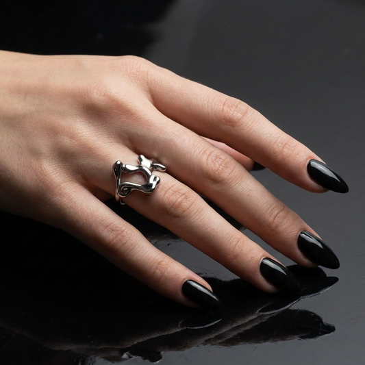 Liquid Chrome Ring, Abstract Silver Statement Ring