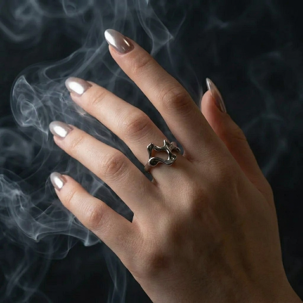 Liquid Chrome Ring, Abstract Silver Statement Ring