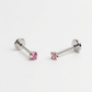 Pink gemstone + Silver Titanium Flat Back Threadless Piercing Earring