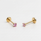 Pink gemstone + Gold CZ Titanium Flat Back Threadless Piercing Earring