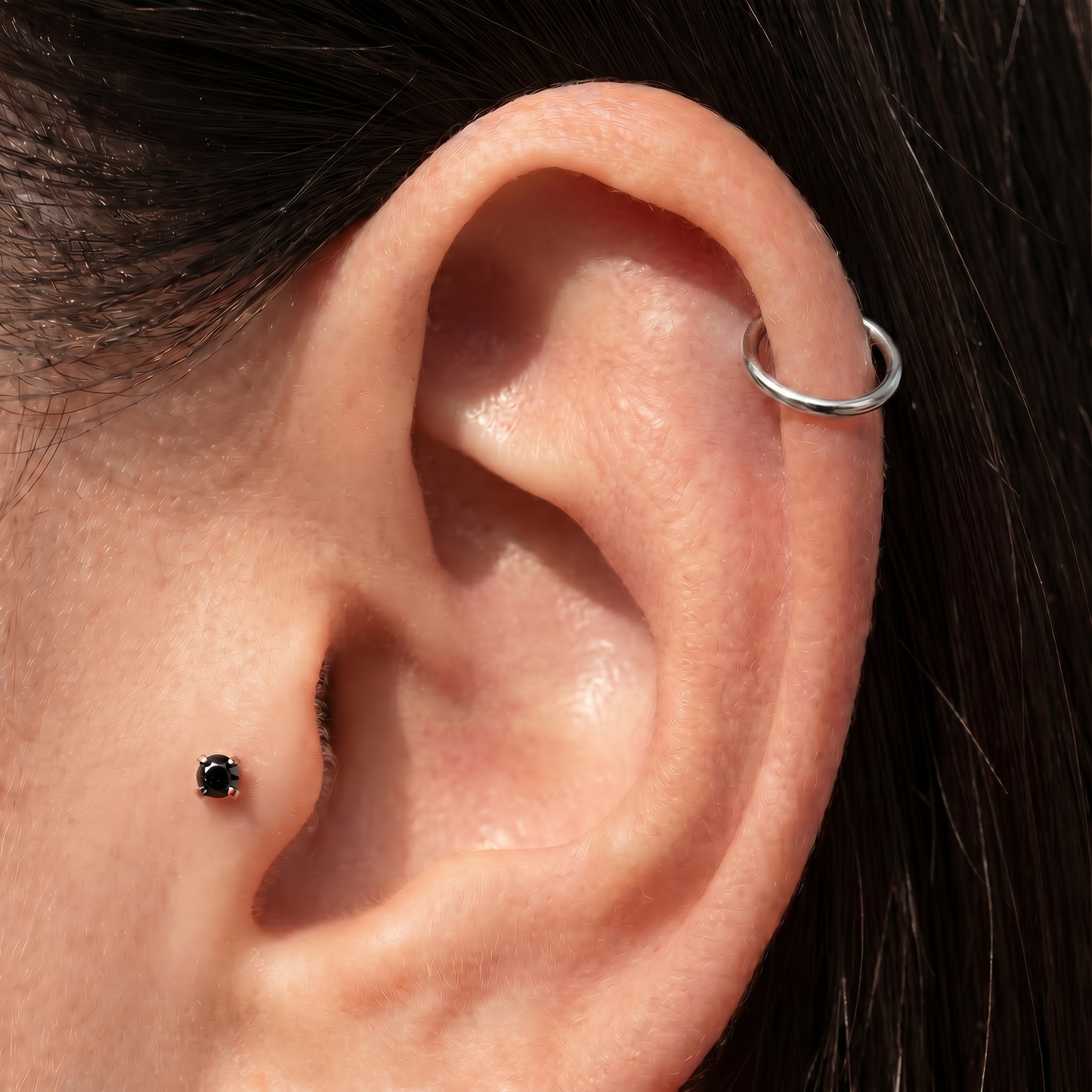 Black 2mm gemstone + 20g silver implant grade titanium flat back threadless piercing stud WHOLESALE
