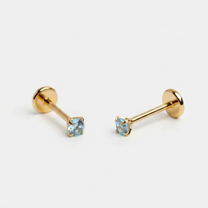 Blue 3mm gemstone + Gold CZ Titanium Flat Back Threadless Piercing Earring WHOLESALE
