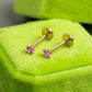 Pink gemstone + Gold CZ Titanium Flat Back Threadless Piercing Earring