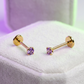 Purple 3mm gemstone + Gold CZ Titanium Flat Back Threadless Piercing Earring WHOLESALE
