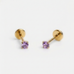 Purple 3mm gemstone + Gold CZ Titanium Flat Back Threadless Piercing Earring WHOLESALE