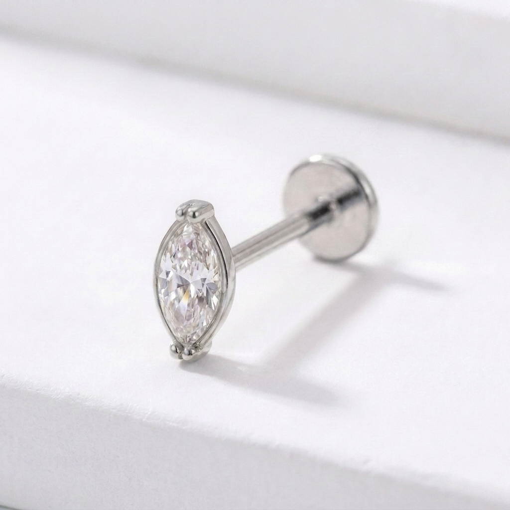 PREORDER Marquise CZ Flat Back Stud | Implant-Grade Titanium Threadless Cartilage Earring (ASTM F136)