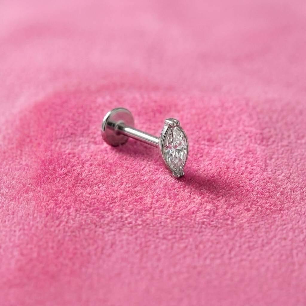 PREORDER Marquise CZ Flat Back Stud | Implant-Grade Titanium Threadless Cartilage Earring (ASTM F136)