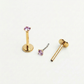 Purple 3mm gemstone + Gold CZ Titanium Flat Back Threadless Piercing Earring WHOLESALE