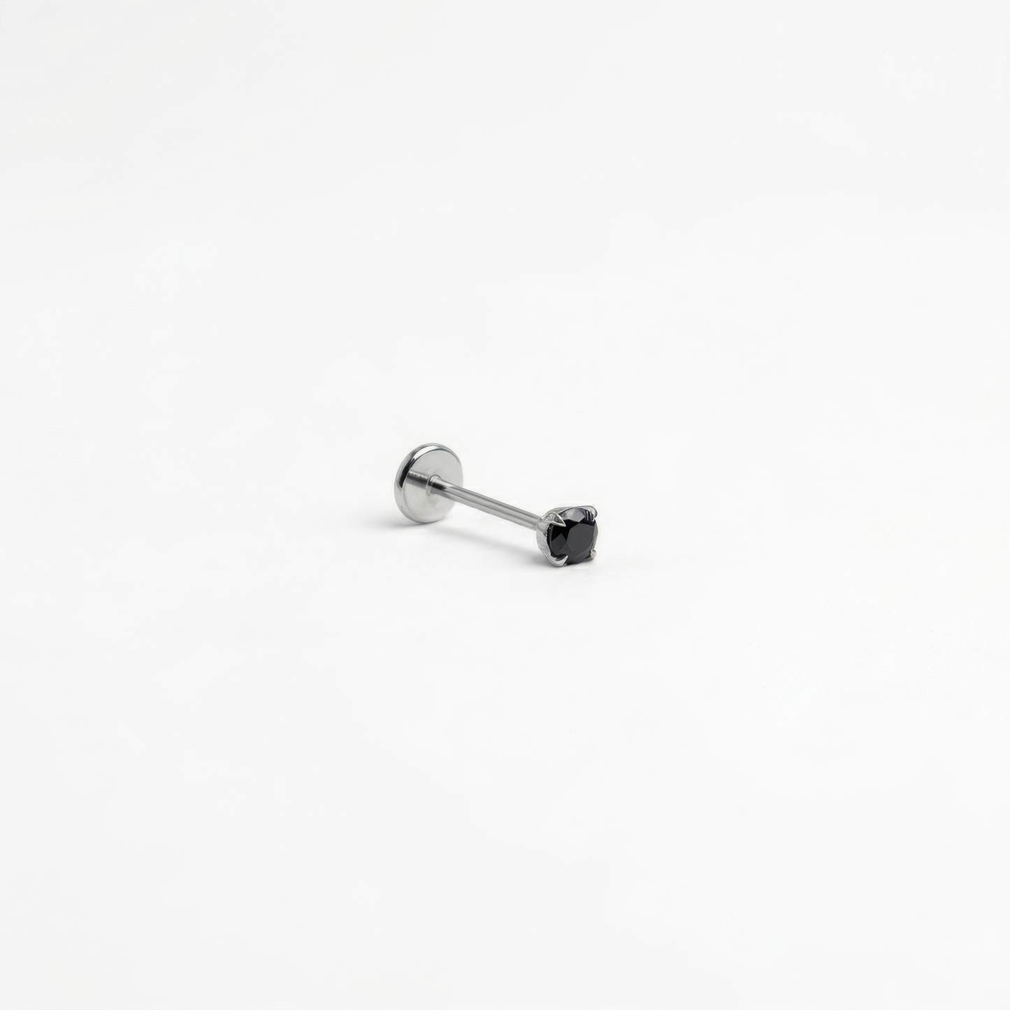 Black 2mm gemstone + 20g silver implant grade titanium flat back threadless piercing stud WHOLESALE