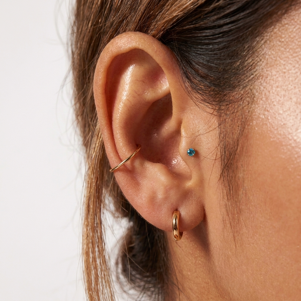 Blue 3mm gemstone + Gold CZ Titanium Flat Back Threadless Piercing Earring WHOLESALE