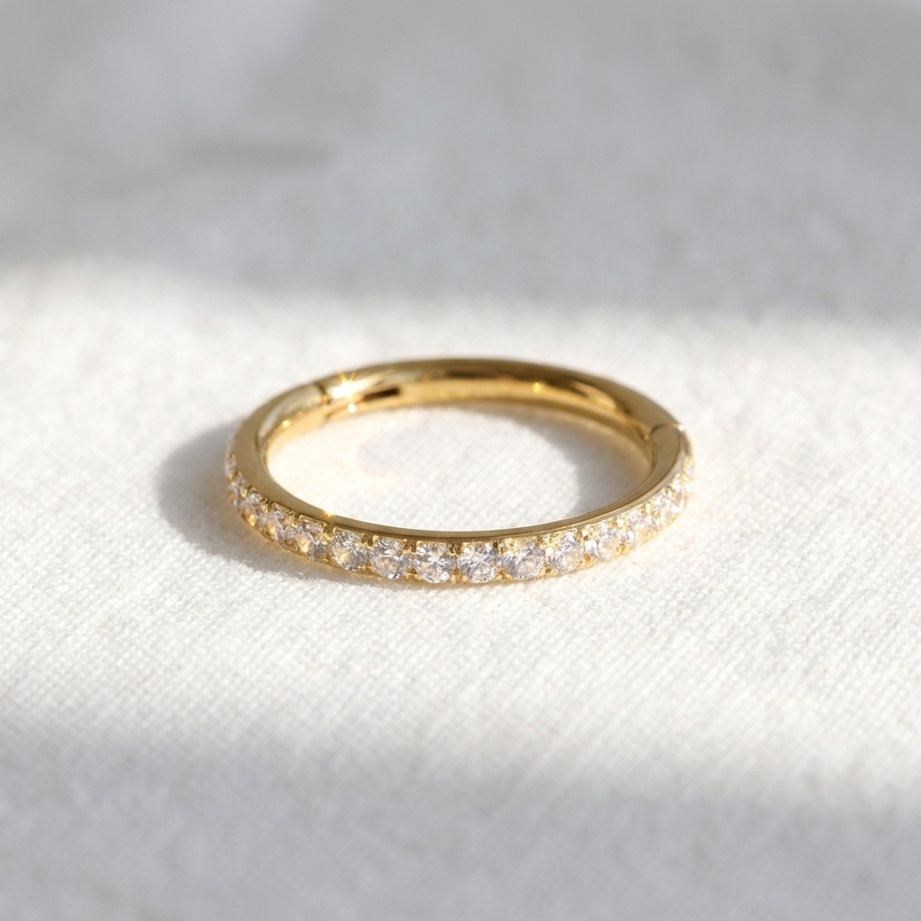 PREORDER CZ Pavé Huggie Hoop | Implant Grade Gold Titanium, 11mm